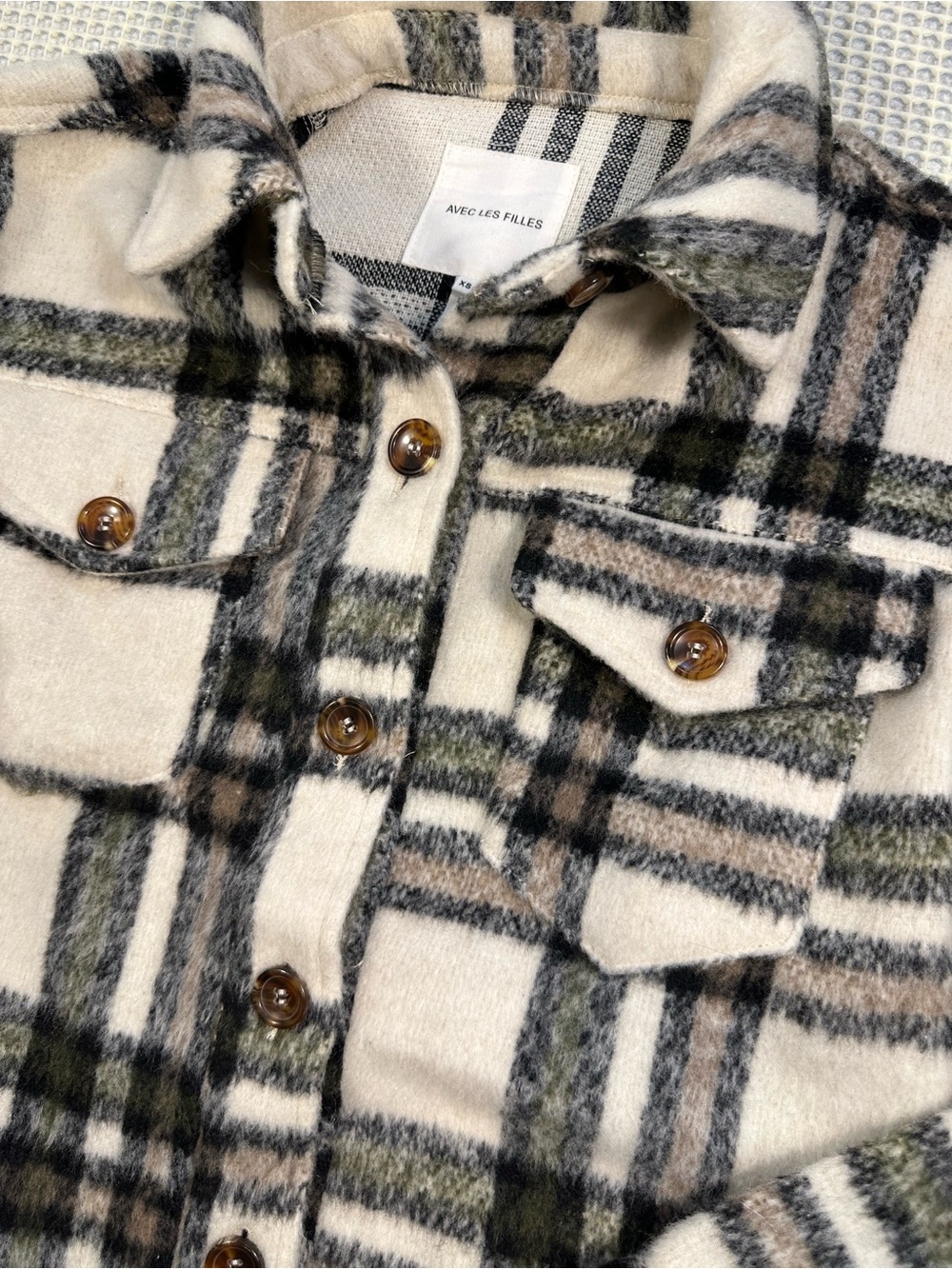 Avec Les Filles Plaid Shacket Button Down Shirt Jacket Size XS - Picture 9 of 9